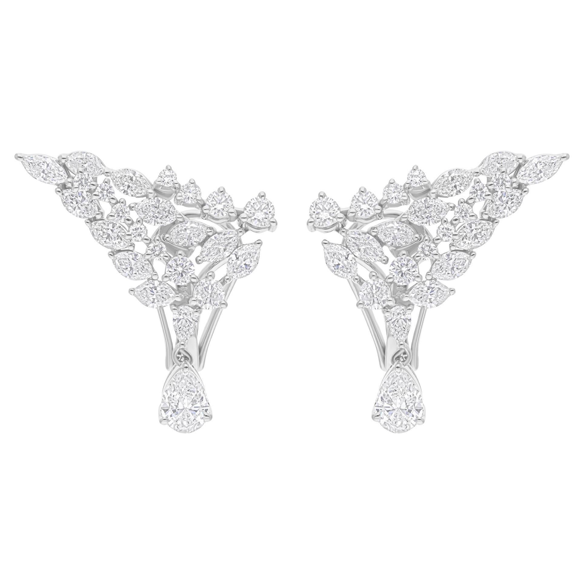 2.78 Carat SI/H Marquise Pear Round Diamond Earrings 14 Karat White Gold Jewelry