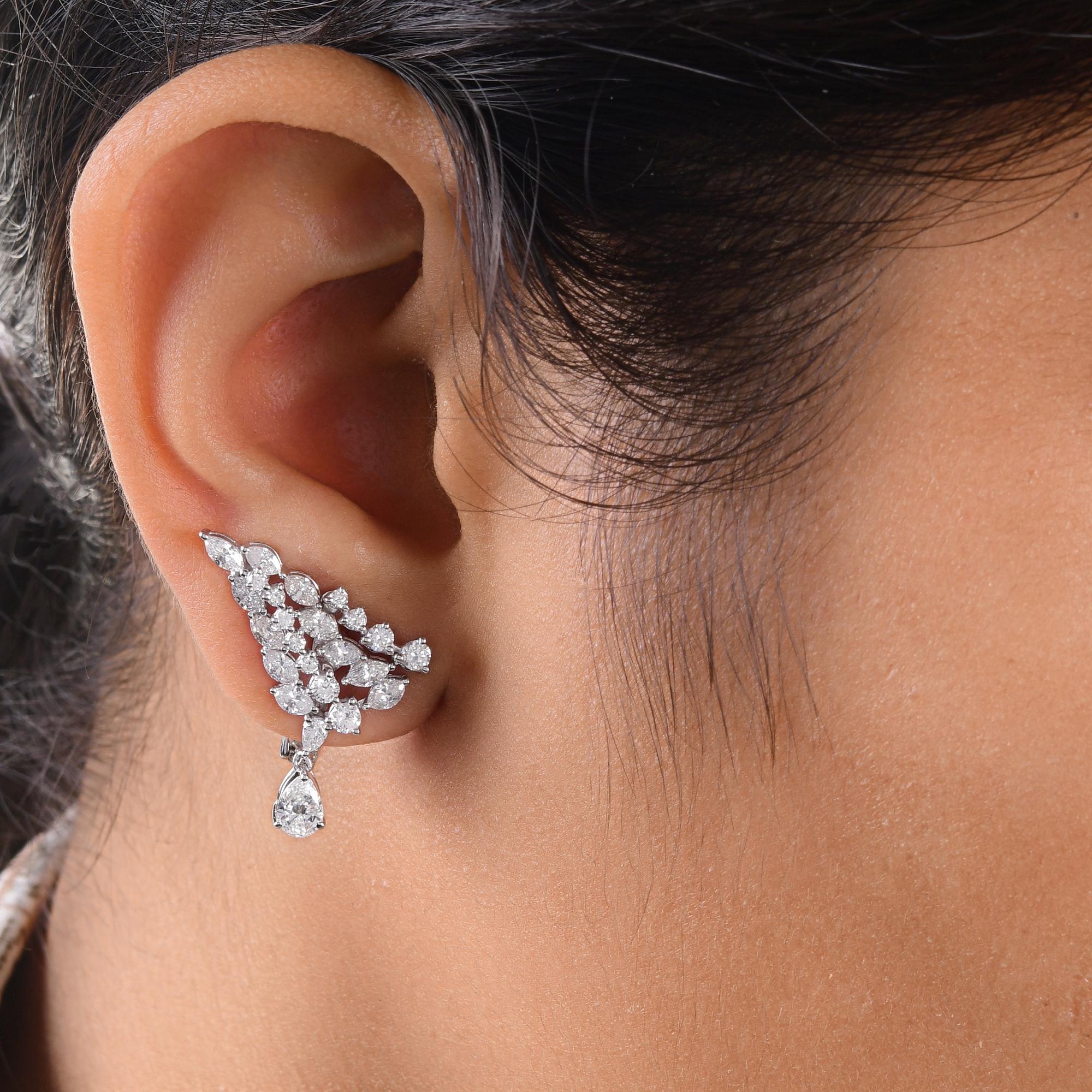 Pear Cut 2.78 Carat SI/H Marquise Pear Round Diamond Earrings 18 Karat White Gold Jewelry For Sale