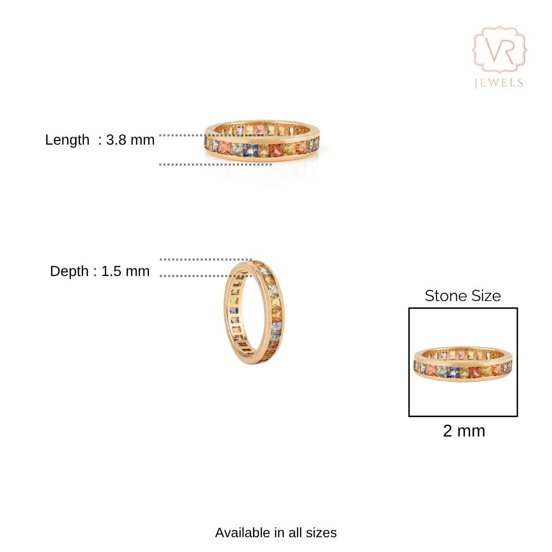 Im Angebot: 2,78 Ct Multi-Color Prinzessinnenschliff Saphir Eternity Band Ring in 14K Gelbgold () 11