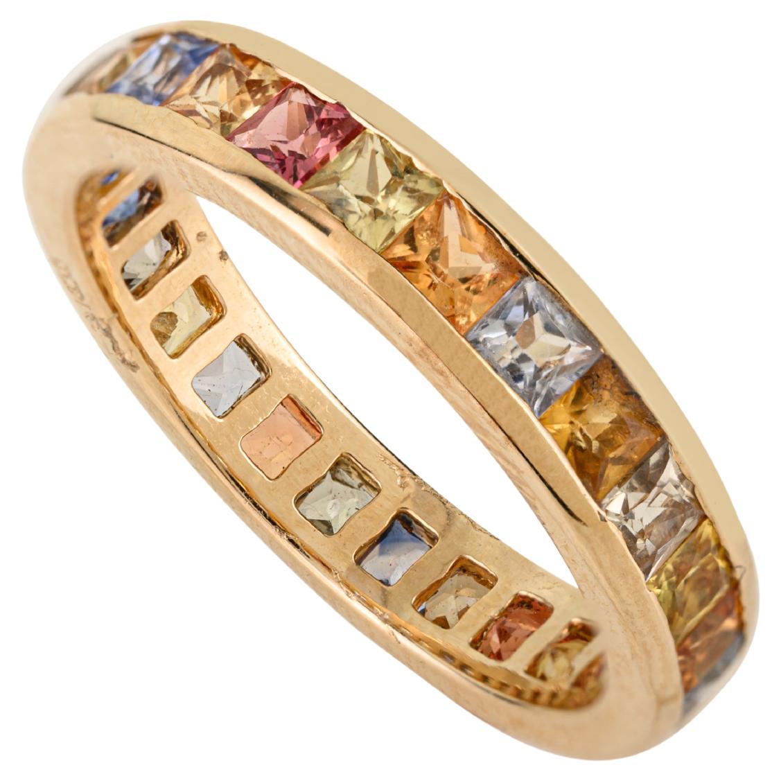 2.78 Ct Multi-Color Princess Cut Sapphire Eternity Band Ring in 14K Yellow Gold