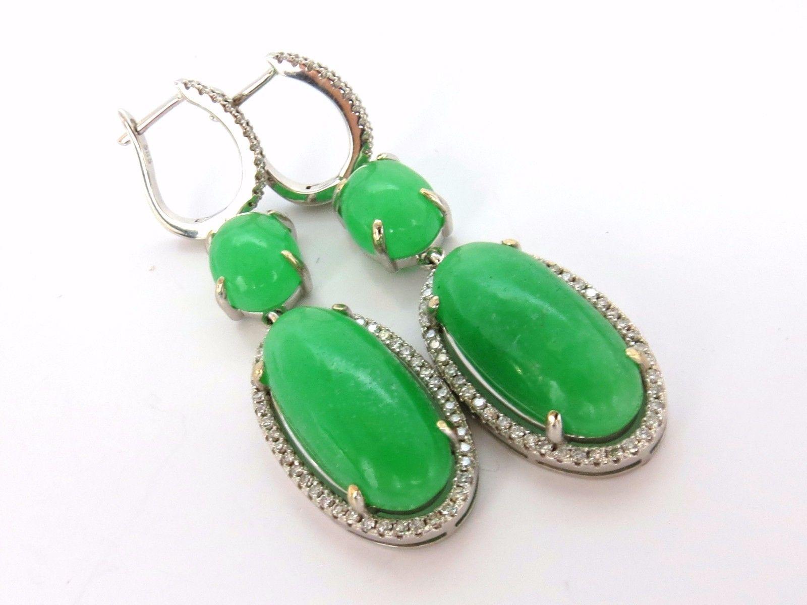 27.80 Carat Green Quartz Diamond Dangle Earrings 14 Karat In New Condition For Sale In New York, NY