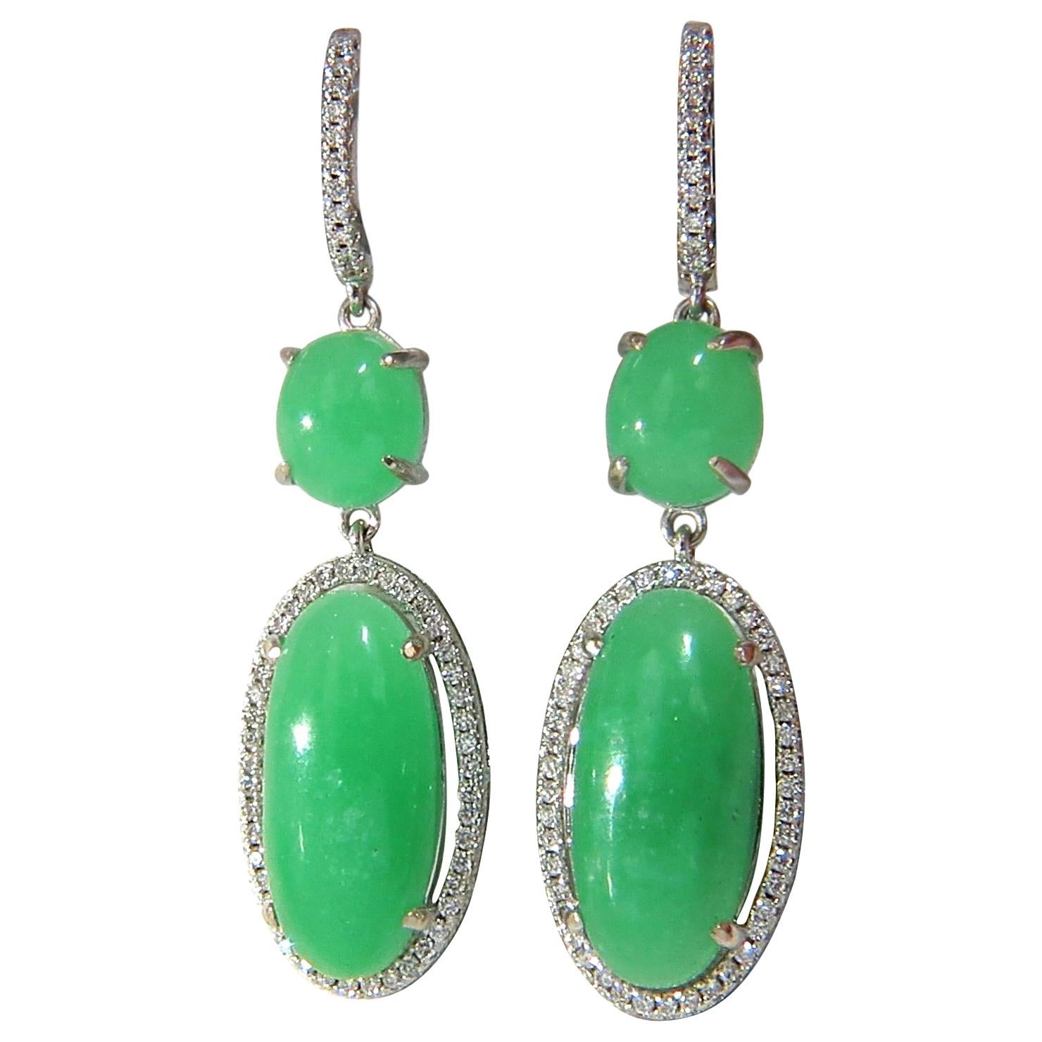 27.80 Carat Green Quartz Diamond Dangle Earrings 14 Karat* For Sale