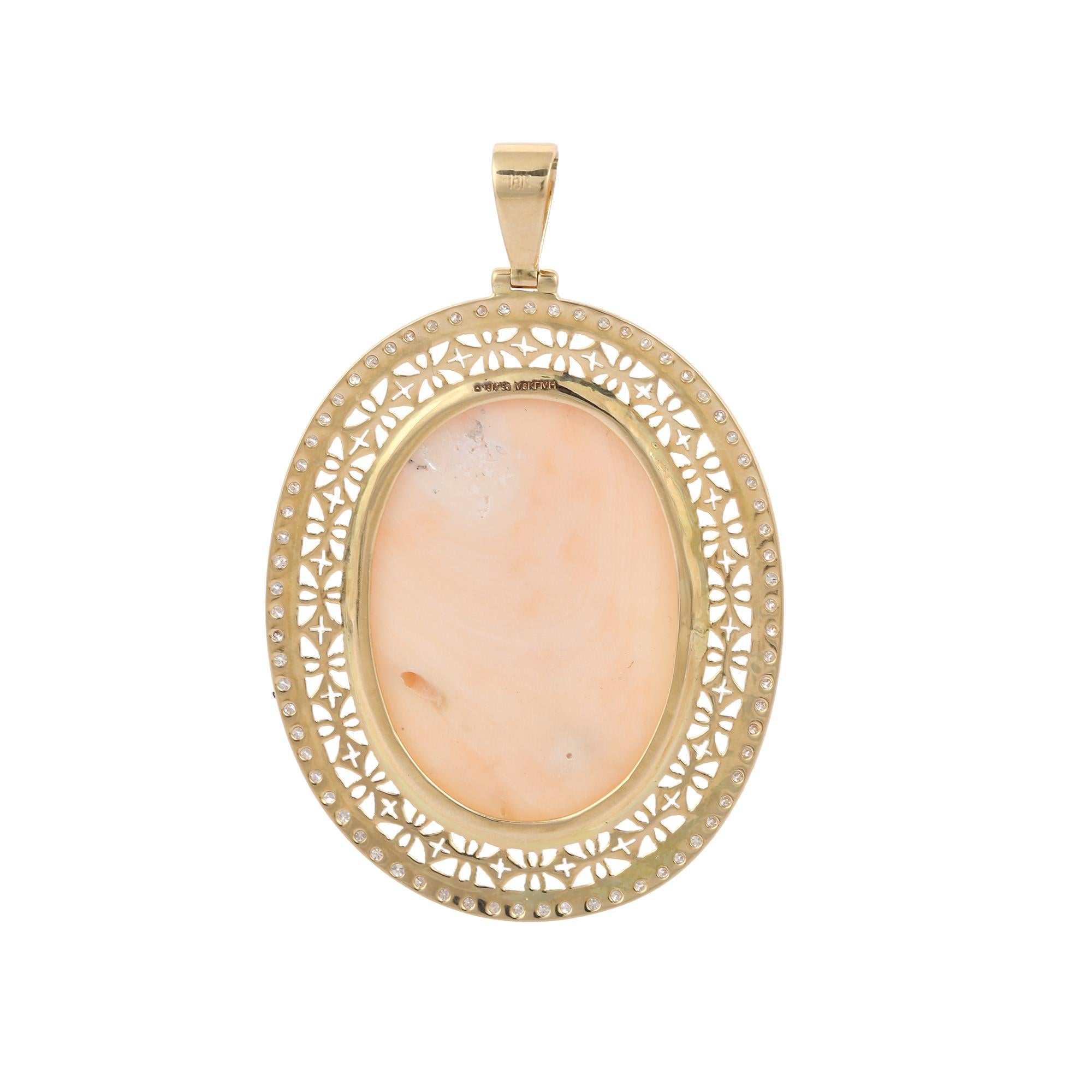 27.81 Carat Coral and Diamond Pendant in 18K Yellow Gold For Sale 1