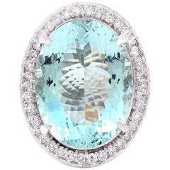 27.82 Carat Aquamarine 18 Karat Solid White Gold Diamond Ring