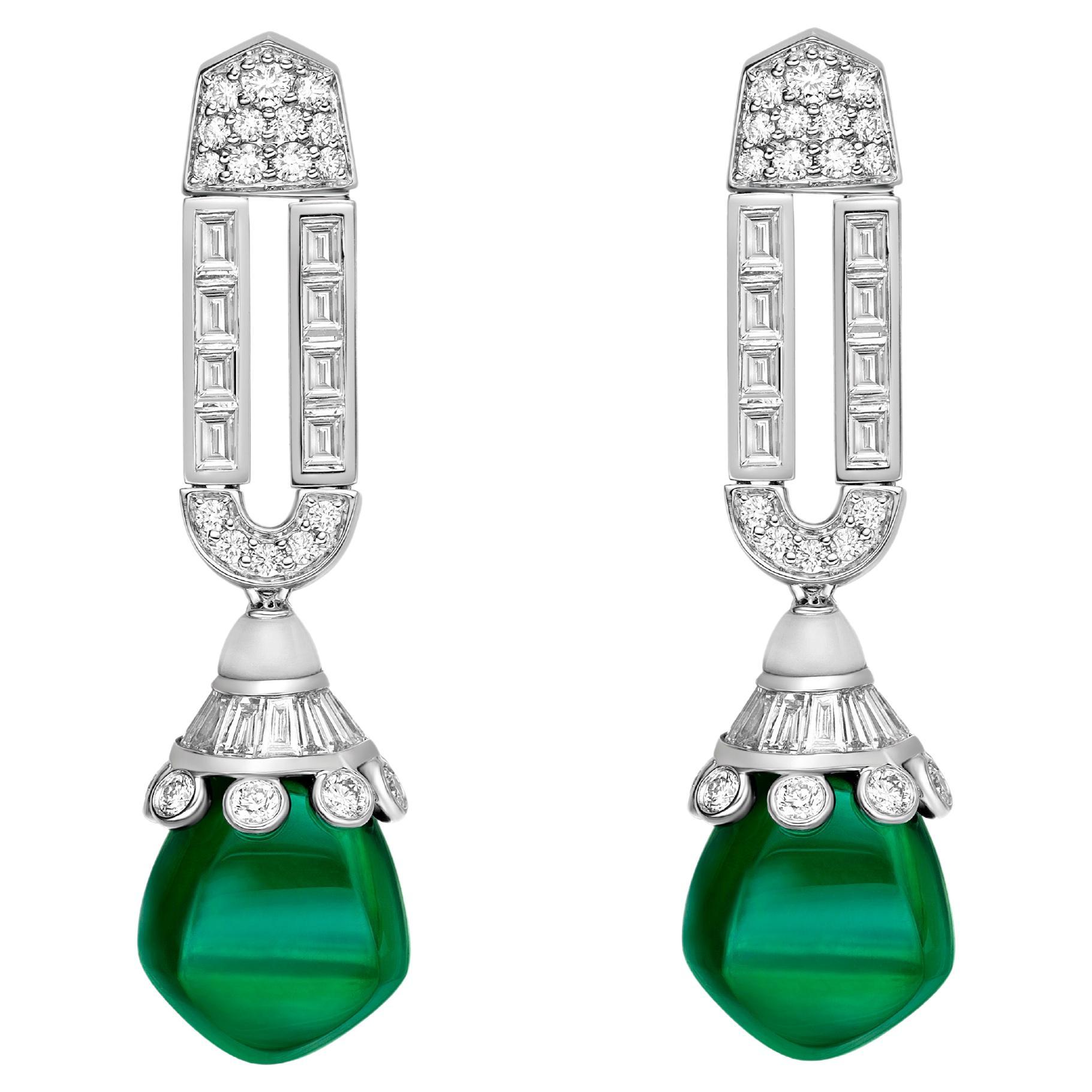 27.83 Karat grüner Turmalin-Tropfen-Ohrringe aus 18 Karat Weißgold mit Diamanten.