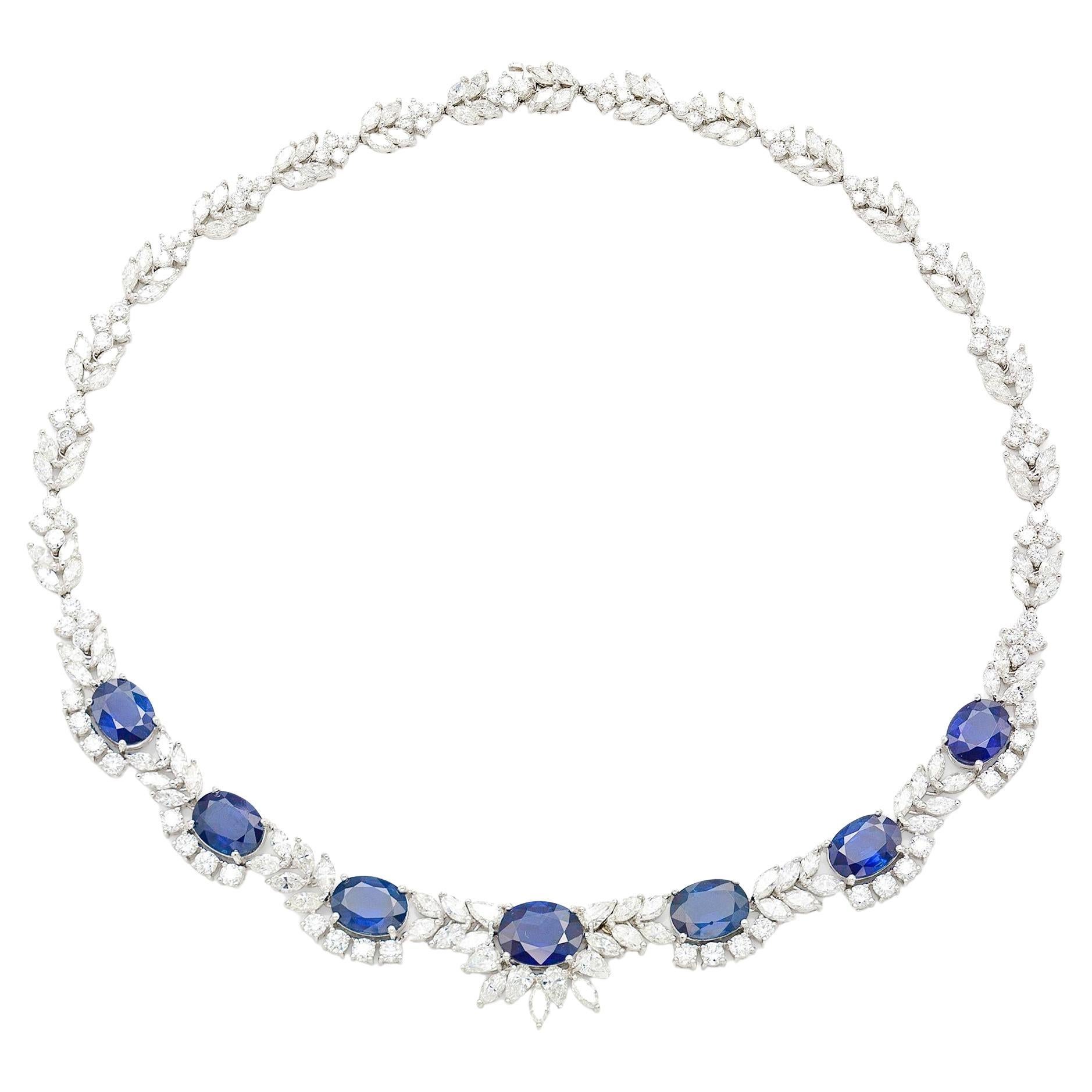 27.83 Carat Oval Cut Sapphires and 25.04 Carat Diamonds Necklace
