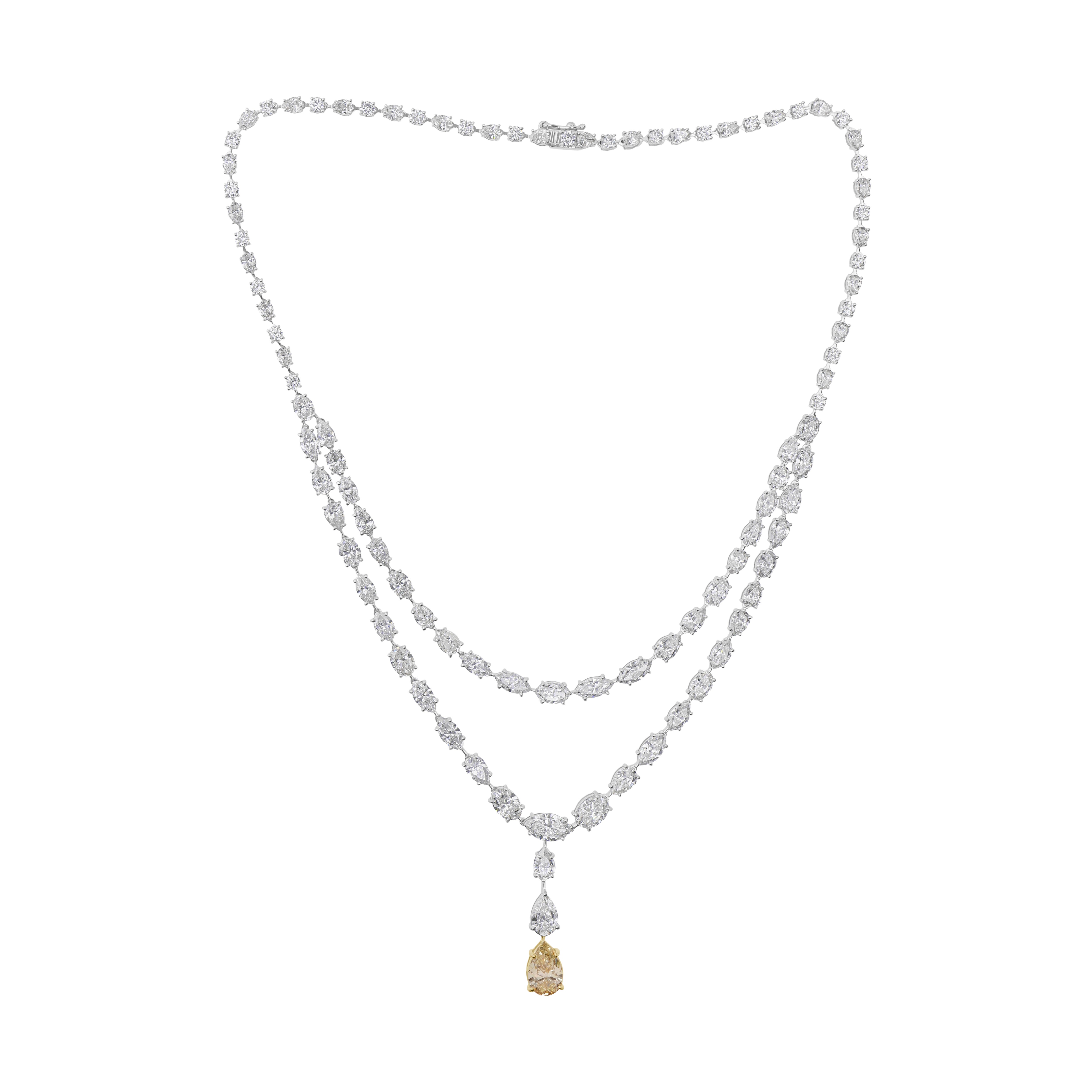 27,83ctw zertifizierte Diamanten beschlagene doppelte Schicht Hochzeit Halskette 14k Weißgold im Angebot