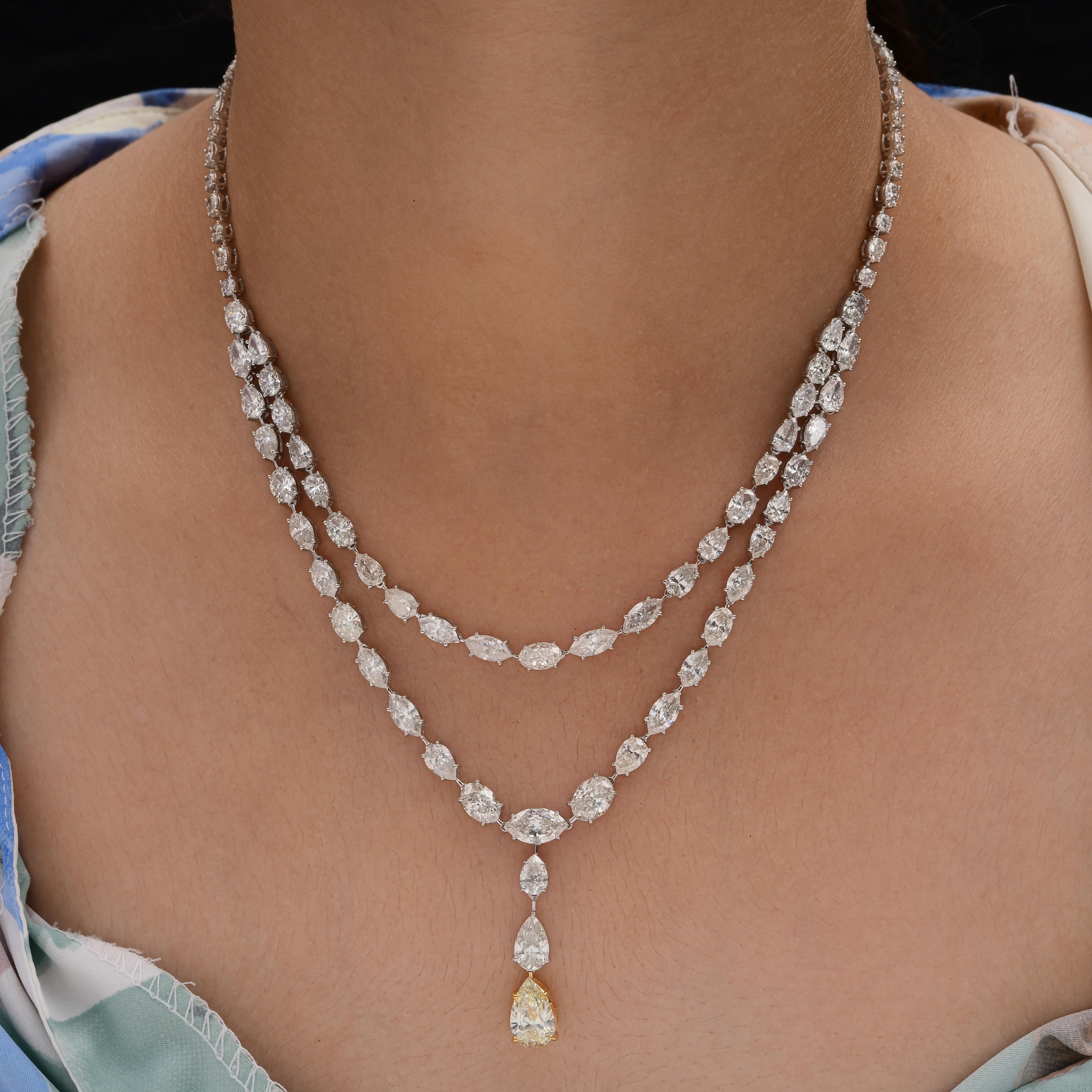 Cast from 18-karat gold, this exquisite necklace is handset with 27.83 carats of sparkling diamonds. Diamond is a April birthstone and is believed to boost confidence and enhance creativity. A wonderful gift for Mom, Grandma, your wife, or daughter.