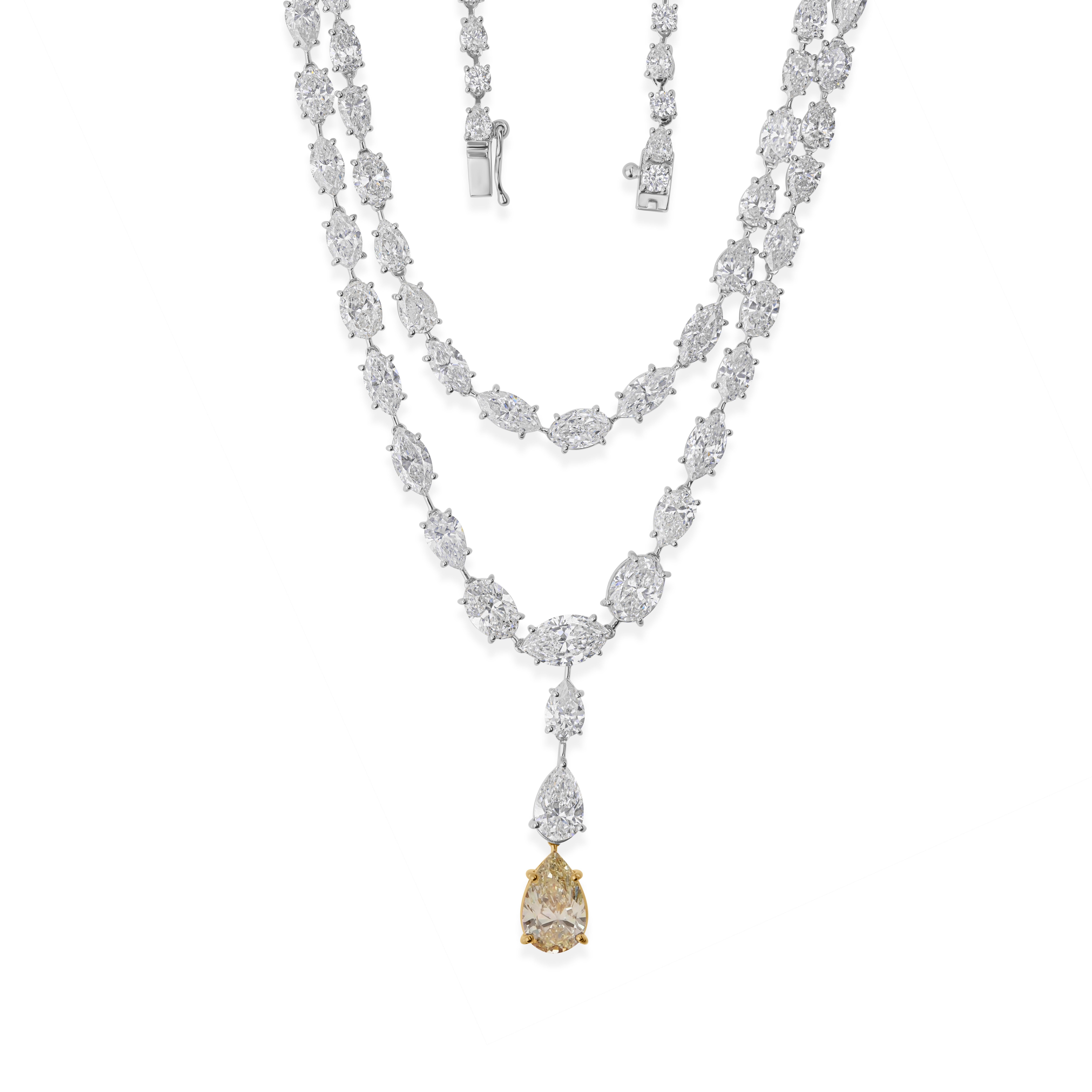 Women's 27.83ctw Certified Diamond Studded Double Layer Wedding Necklace 18k White Gold For Sale
