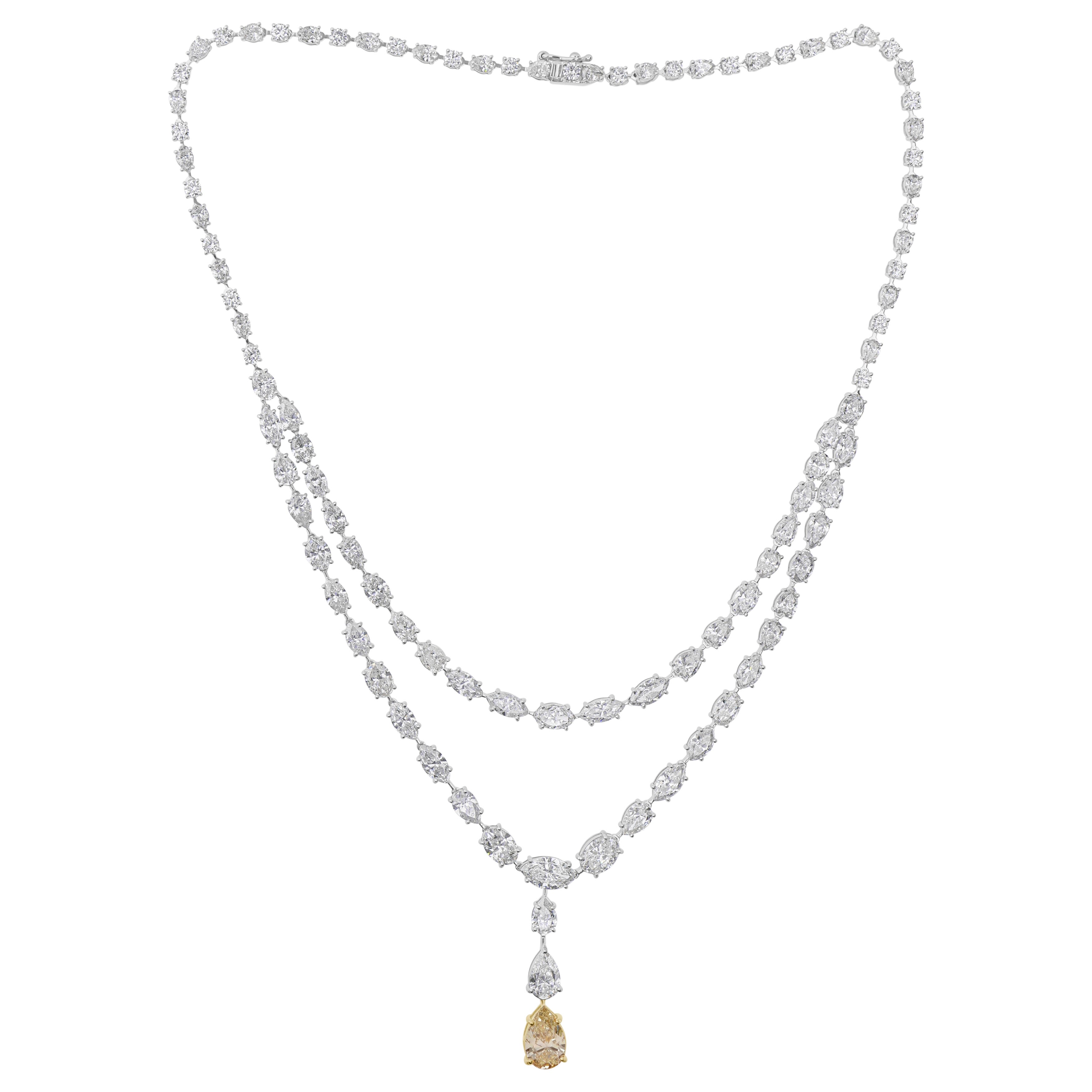 27.83ctw Certified Diamond Studded Double Layer Wedding Necklace 18k White Gold For Sale
