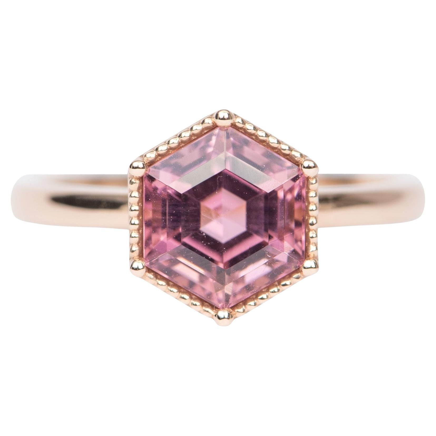 2.78ct Hexagon Pink Tourmaline 14k Rose Gold Engagement Ring R6411 For Sale