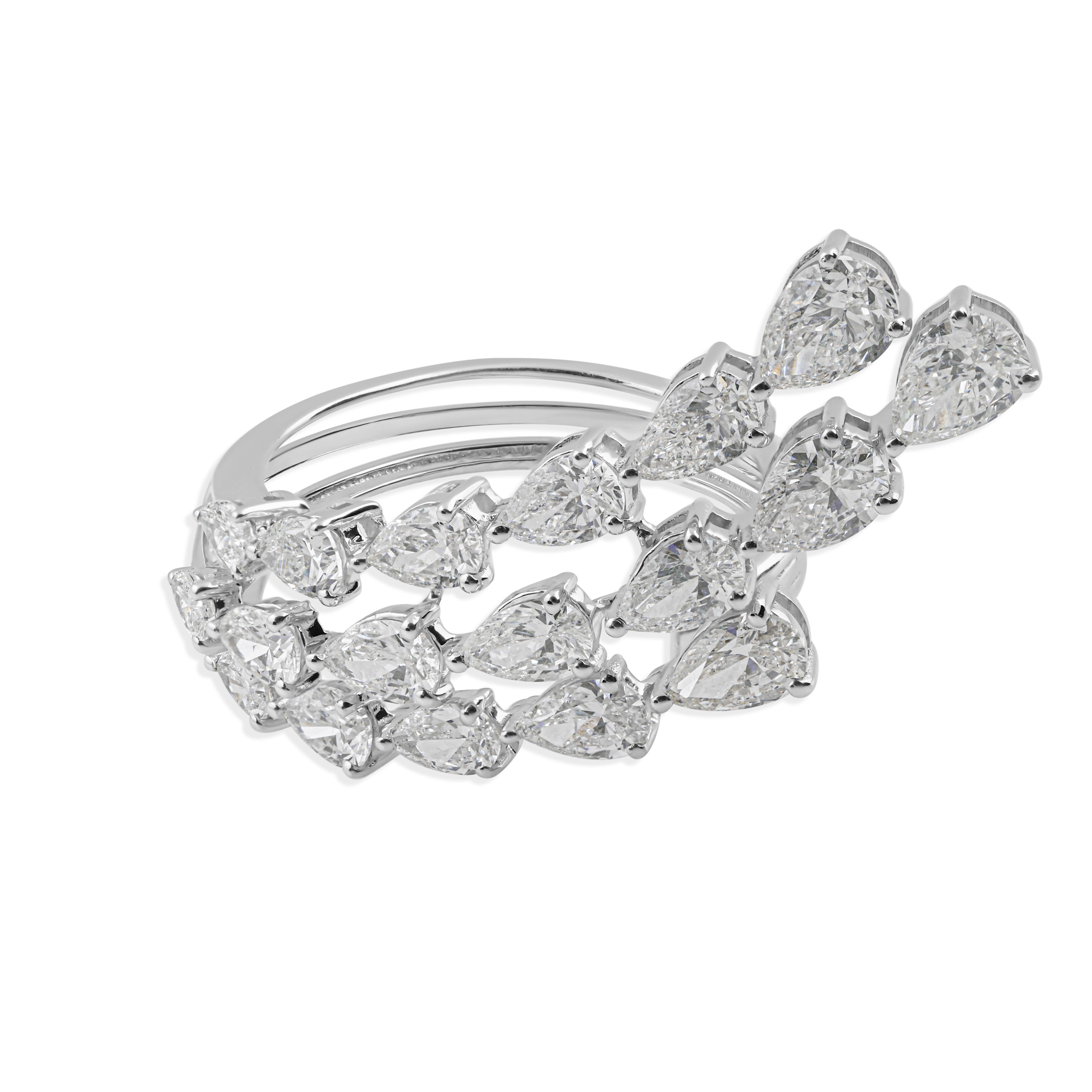 Im Angebot: 2.78Ct Multi Row Cocktail Diamant Verlobungsring 14k Massiv Weißgold () 7