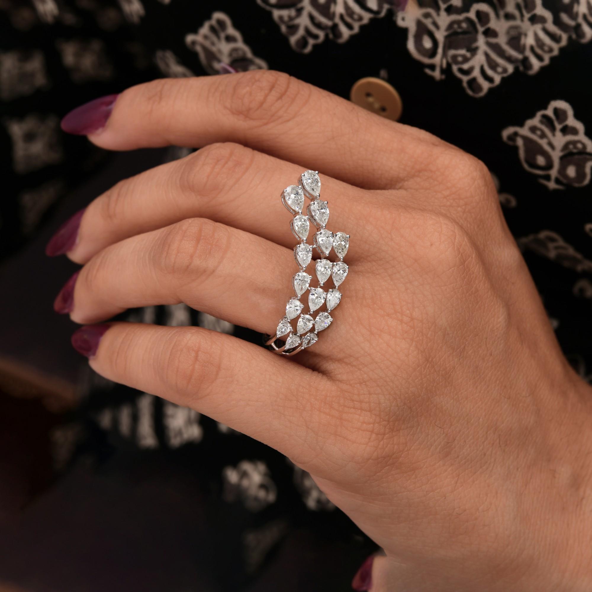 En venta: Anillo de compromiso de diamantes de cóctel de varias filas de 2,78 quilates Anillo de oro blanco macizo de 18 quilates  2