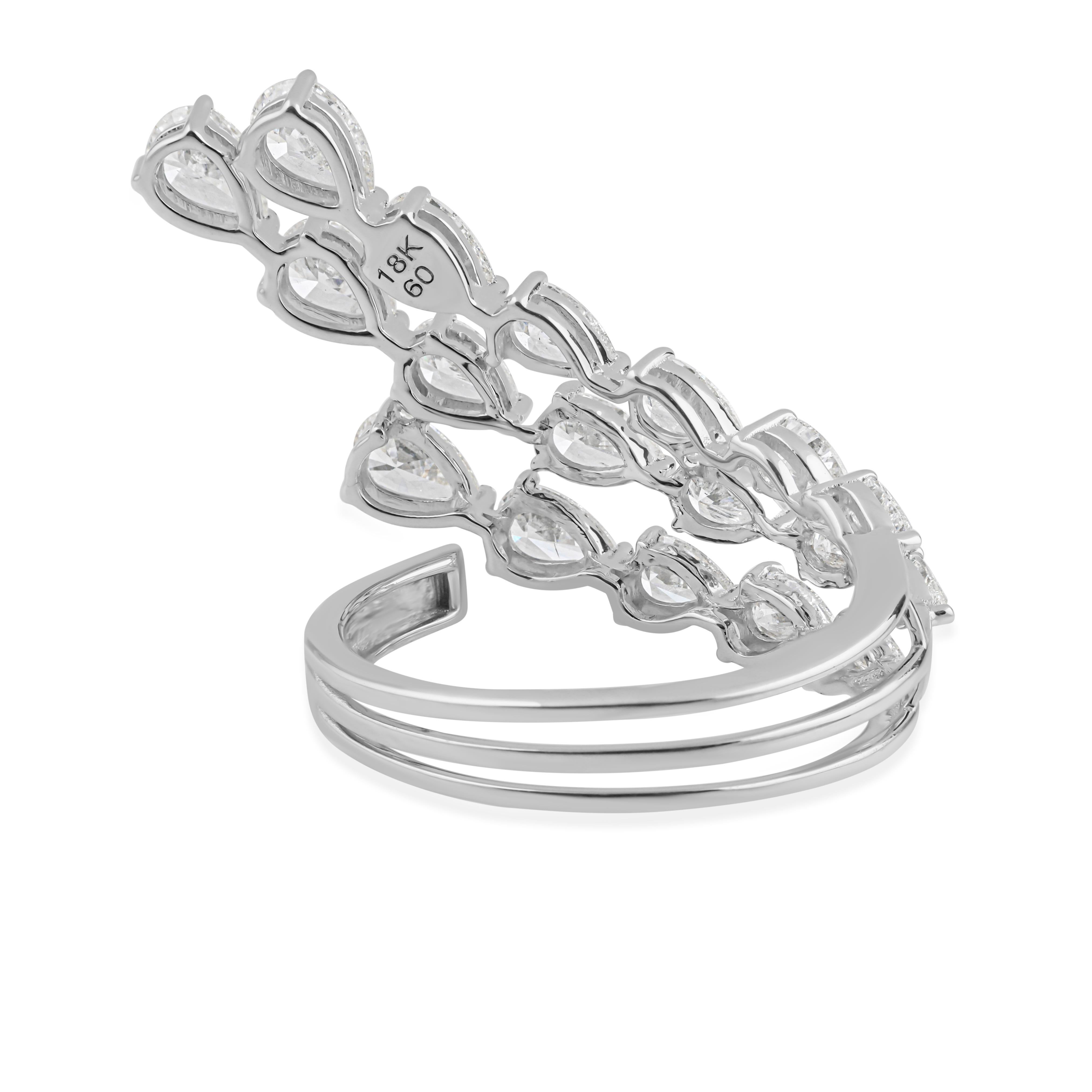 En venta: Anillo de compromiso de diamantes de cóctel de varias filas de 2,78 quilates Anillo de oro blanco macizo de 18 quilates  6