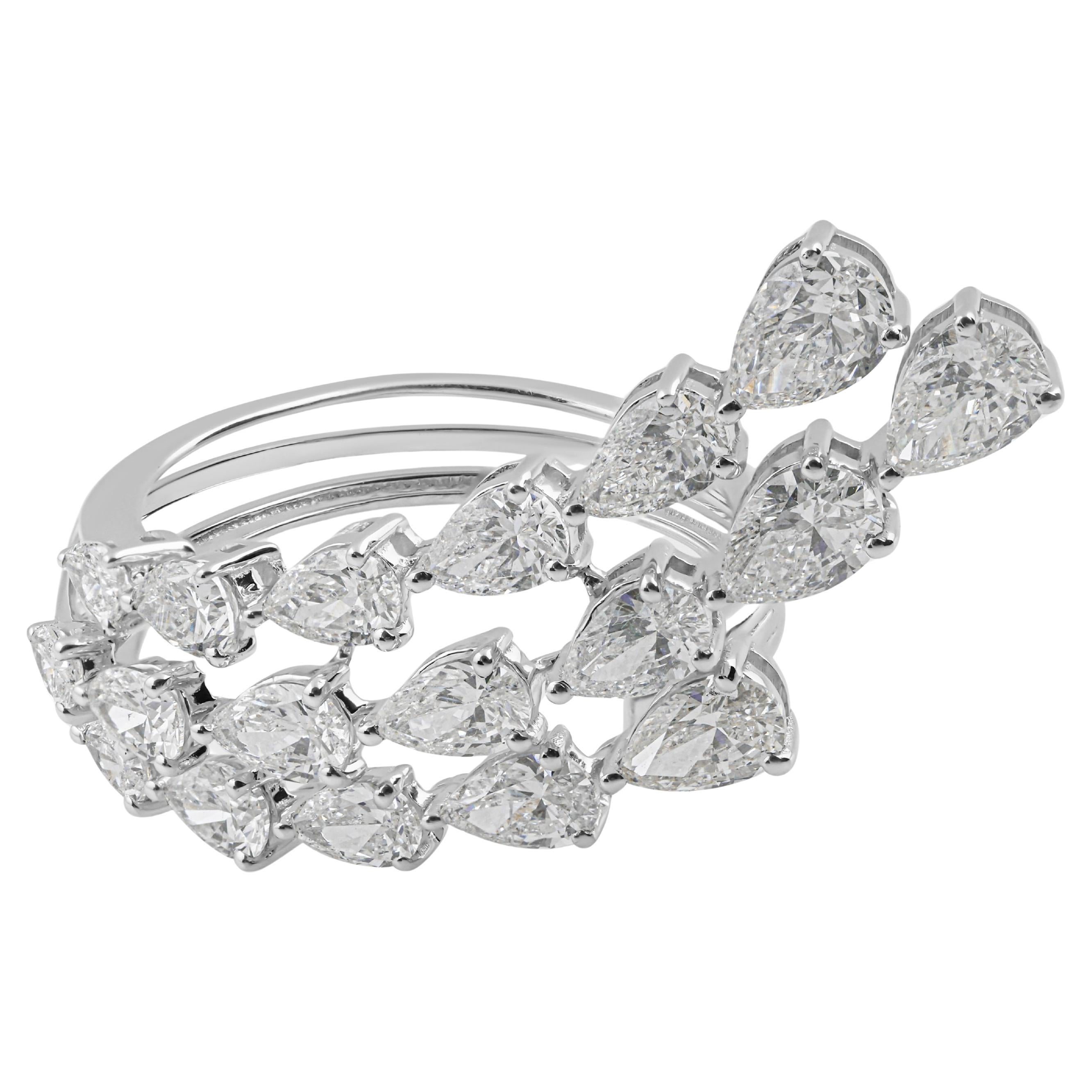 En venta: Anillo de compromiso de diamantes de cóctel de varias filas de 2,78 quilates Anillo de oro blanco macizo de 18 quilates