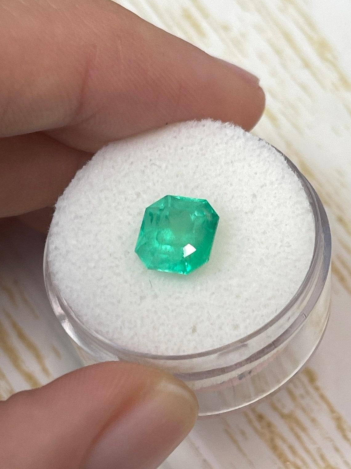 Modern 2.78ct Yellowish Green Colombian Emerald 8.5x7.9mm Asscher Cut Genuine May For Sale