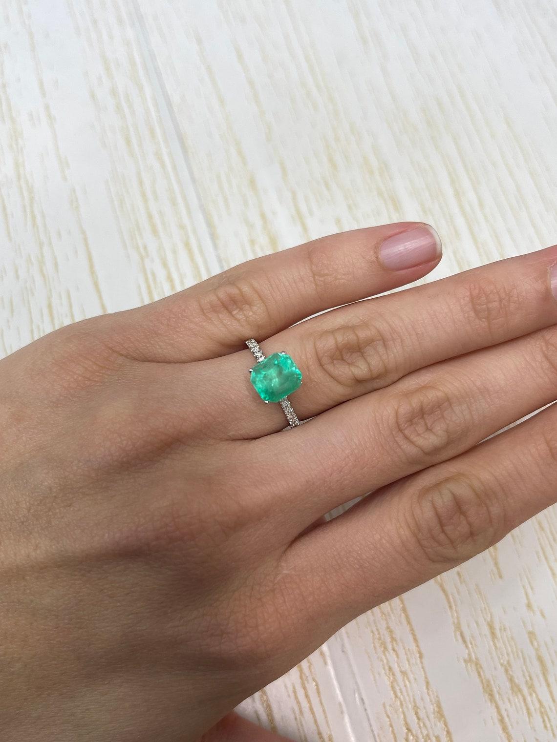 2.78ct Yellowish Green Colombian Emerald 8.5x7.9mm Asscher Cut Genuine May For Sale 2