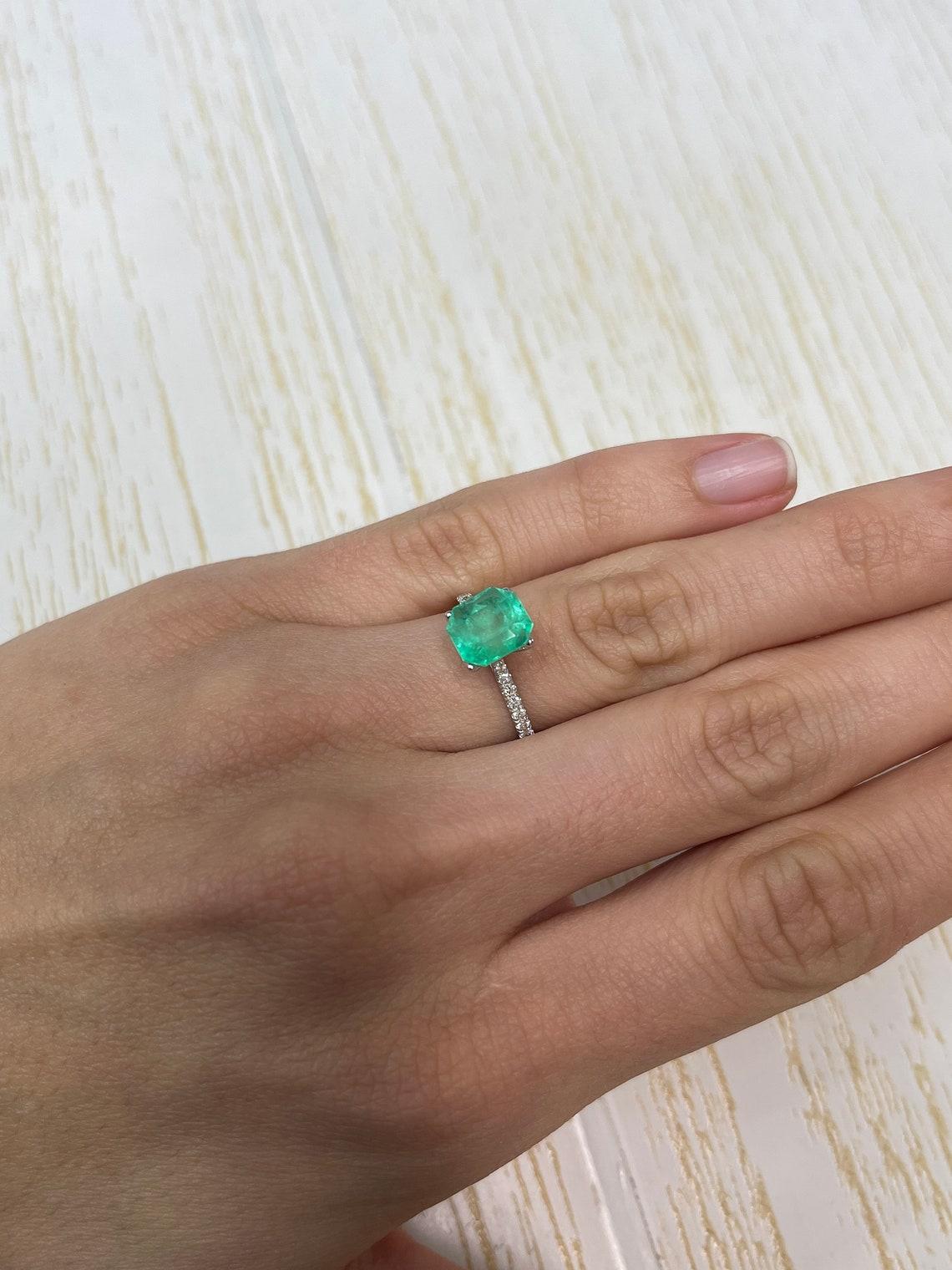 2.78ct Yellowish Green Colombian Emerald 8.5x7.9mm Asscher Cut Genuine May For Sale 3
