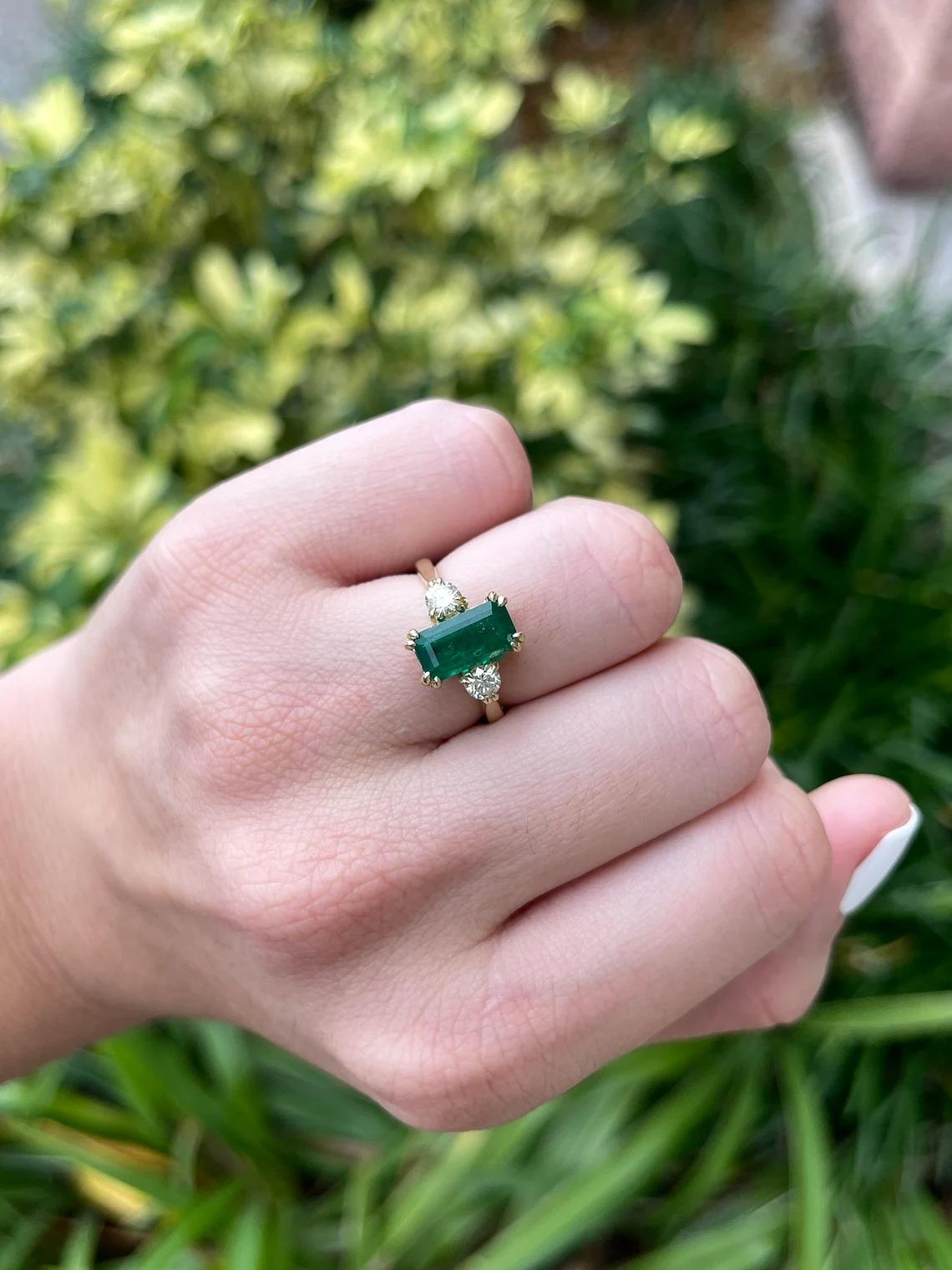 2.78tcw 18K Dark Alpine Green Emerald Cut Emerald & Diamond 3 Stone Engagement  In New Condition For Sale In Jupiter, FL