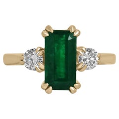 2.78tcw 18K Dark Alpine Green Emerald Cut Emerald & Diamond 3 Stone Engagement 