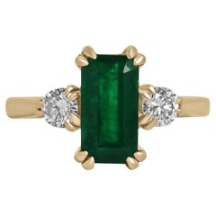 2,78 tcw Natürlicher Smaragd-Smaragd-Schliff & Brillant-Rundschliff Diamantring 18K