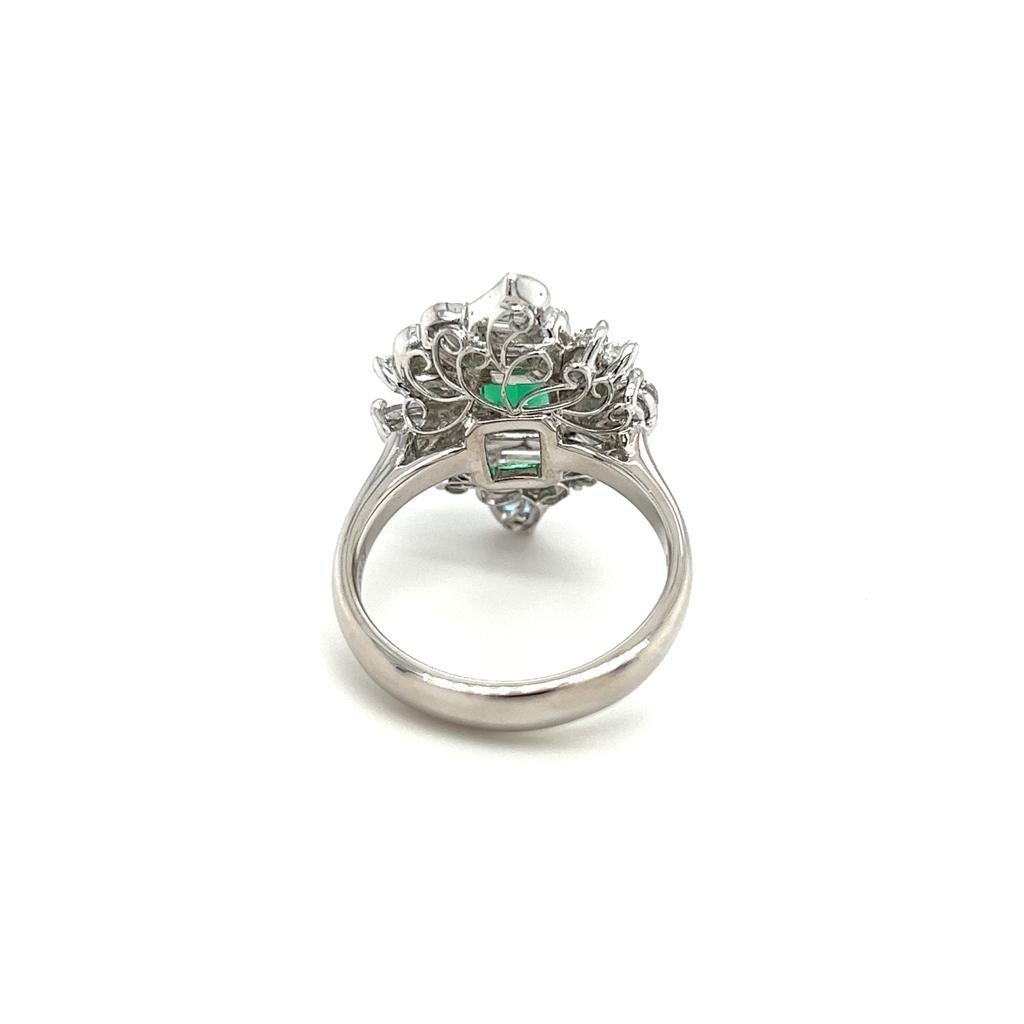 Emerald Cut 2.79 Carat Emerald and Diamond Ring on PT900 Platinum For Sale