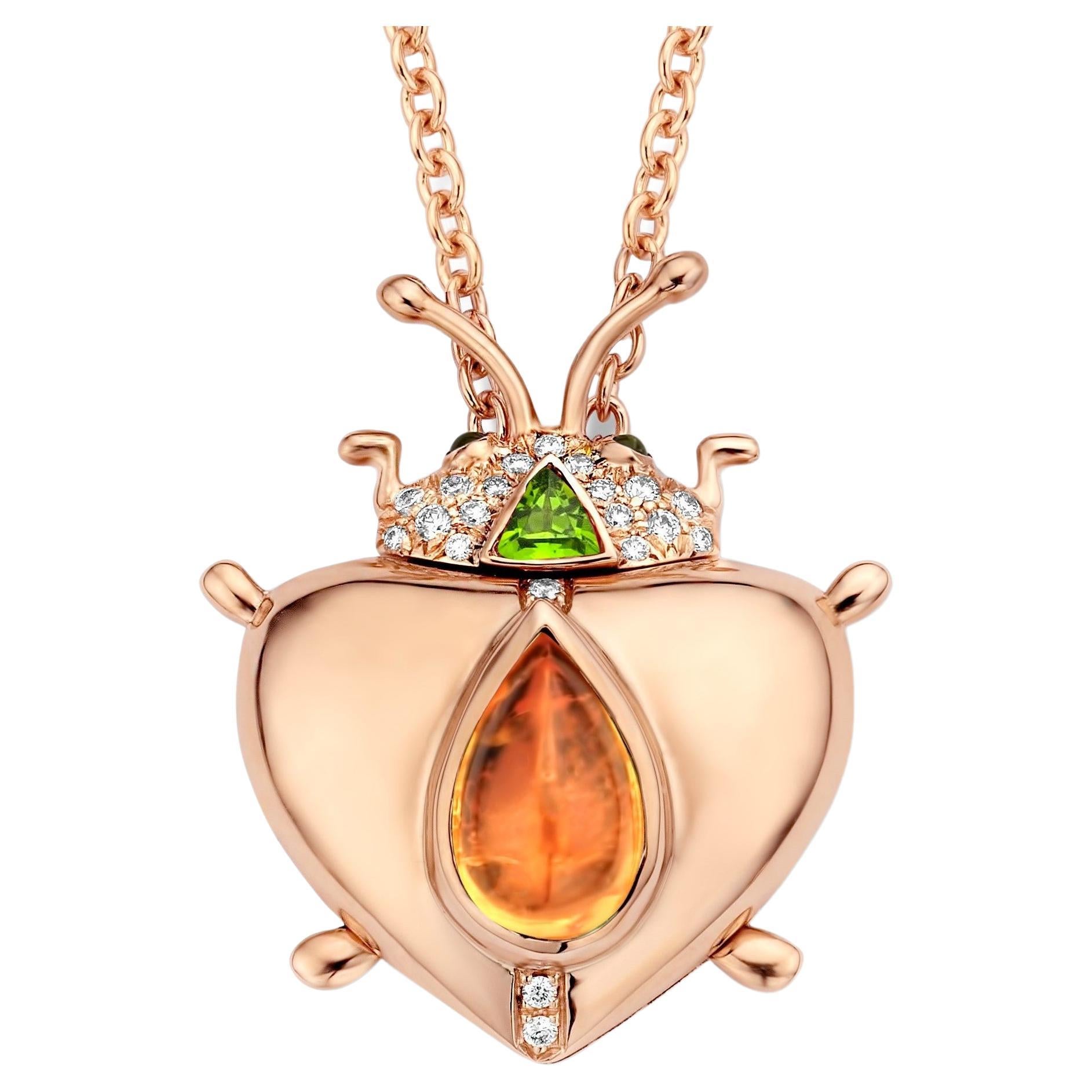 2.79Ct Mandarine Garnet And Tsavorite 18K Rose Gold Diamond Pendant Necklace