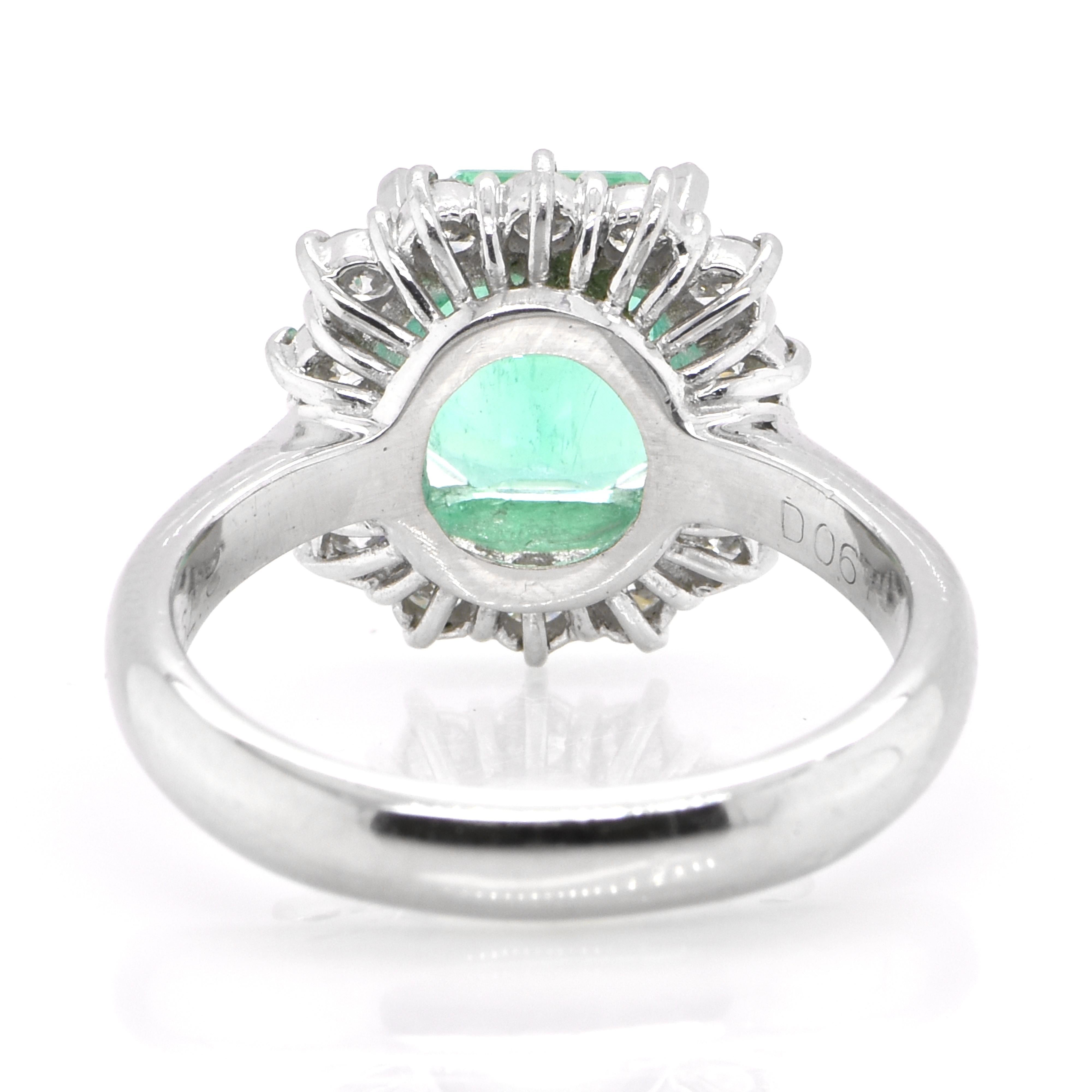 Women's 2.79 Carat Natural Colombian Emerald and Diamond Halo Ring Set in Platinum