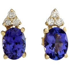 Natürlicher Tansanit-Diamant-Ohrringe aus 14 Karat Gelbgold 