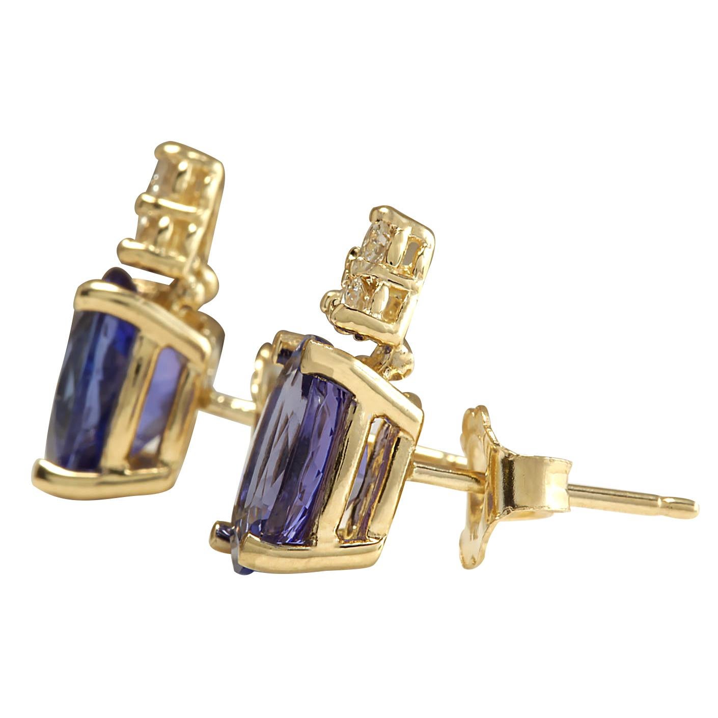 2.79 Carat Natural Tanzanite 14 Karat Yellow Gold Diamond Earrings
Stamped: 14K Yellow Gold
Total Earrings Weight: 2.5 Grams
Total Natural Tanzanite Weight is 2.59 Carat (Measures: 8.00x6.00 mm)
Color: Blue
Total Natural Diamond Weight is 0.20