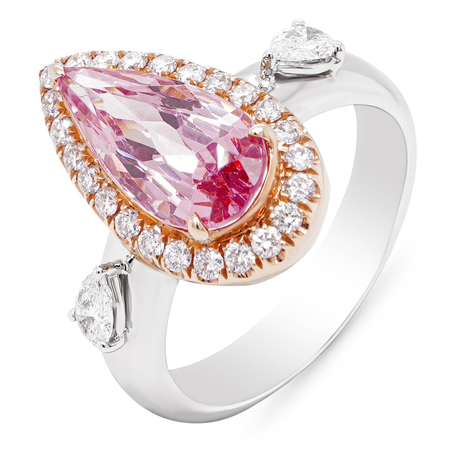 Pear Cut 2.79 Carat No Heat Bubble Gum Pink Spinel & Diamond Solitaire 18K Ring  For Sale