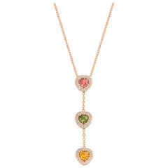 2.79 Carat Pink, Green, Yellow Sapphire 18 Karat Diamond Pendant Necklace