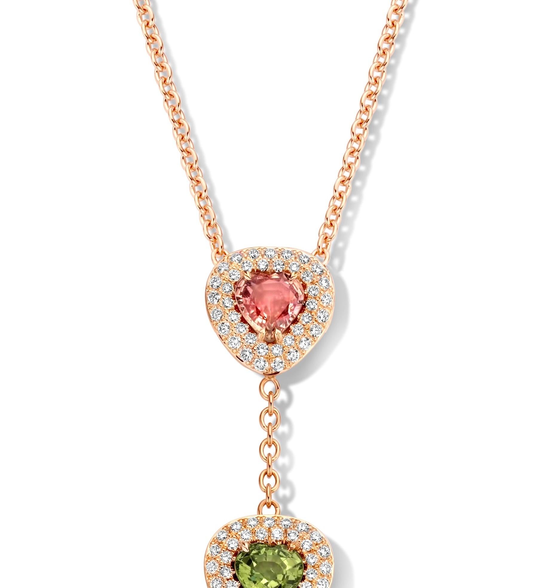 Contemporary 2.79 Carat Pink, Green, Yellow Sapphire 18 Karat Diamond Pendant Necklace For Sale