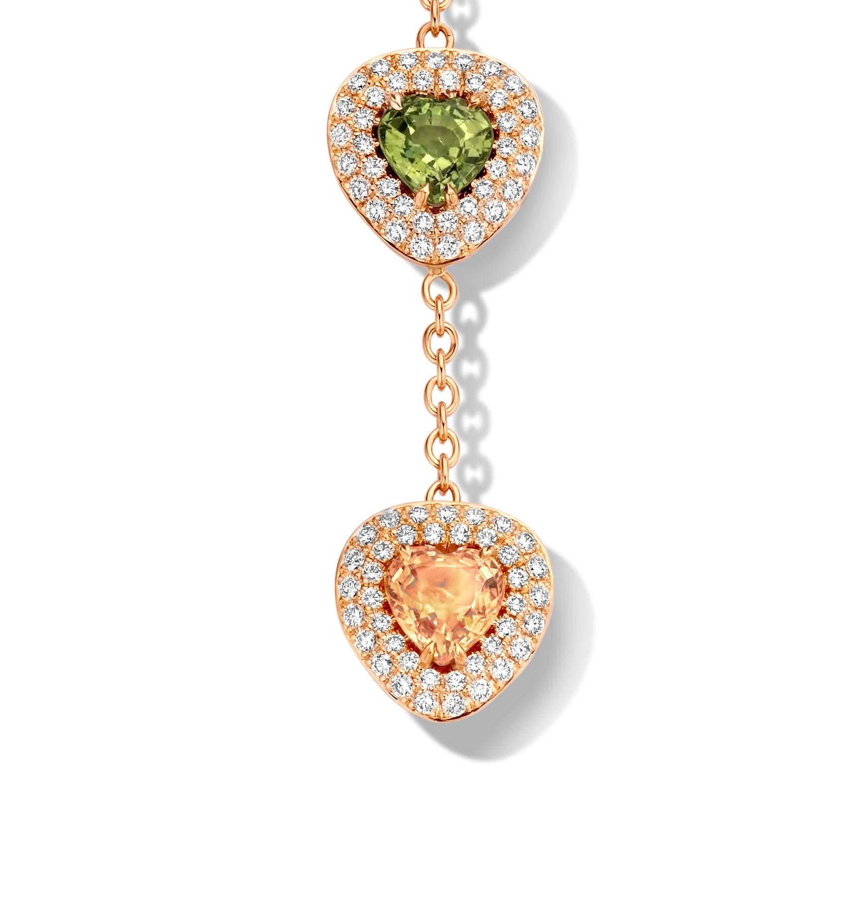 Collier pendentif en diamants 18 carats et saphirs roses, verts et jaunes de 2,79 carats Neuf - En vente à GENT, BE