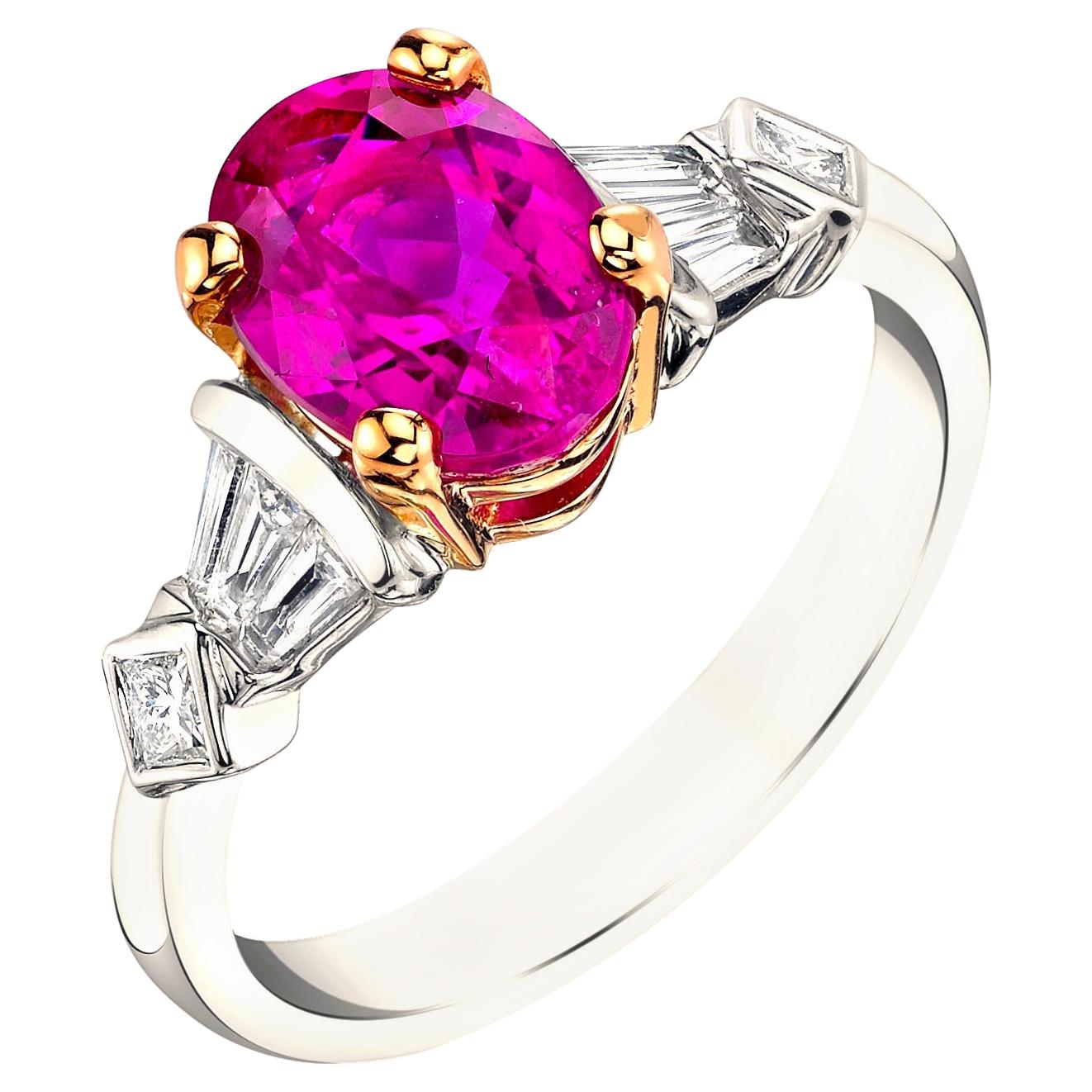 2.79 Carat Pink Sapphire Oval Diamond White and Rose Gold Engagement Ring