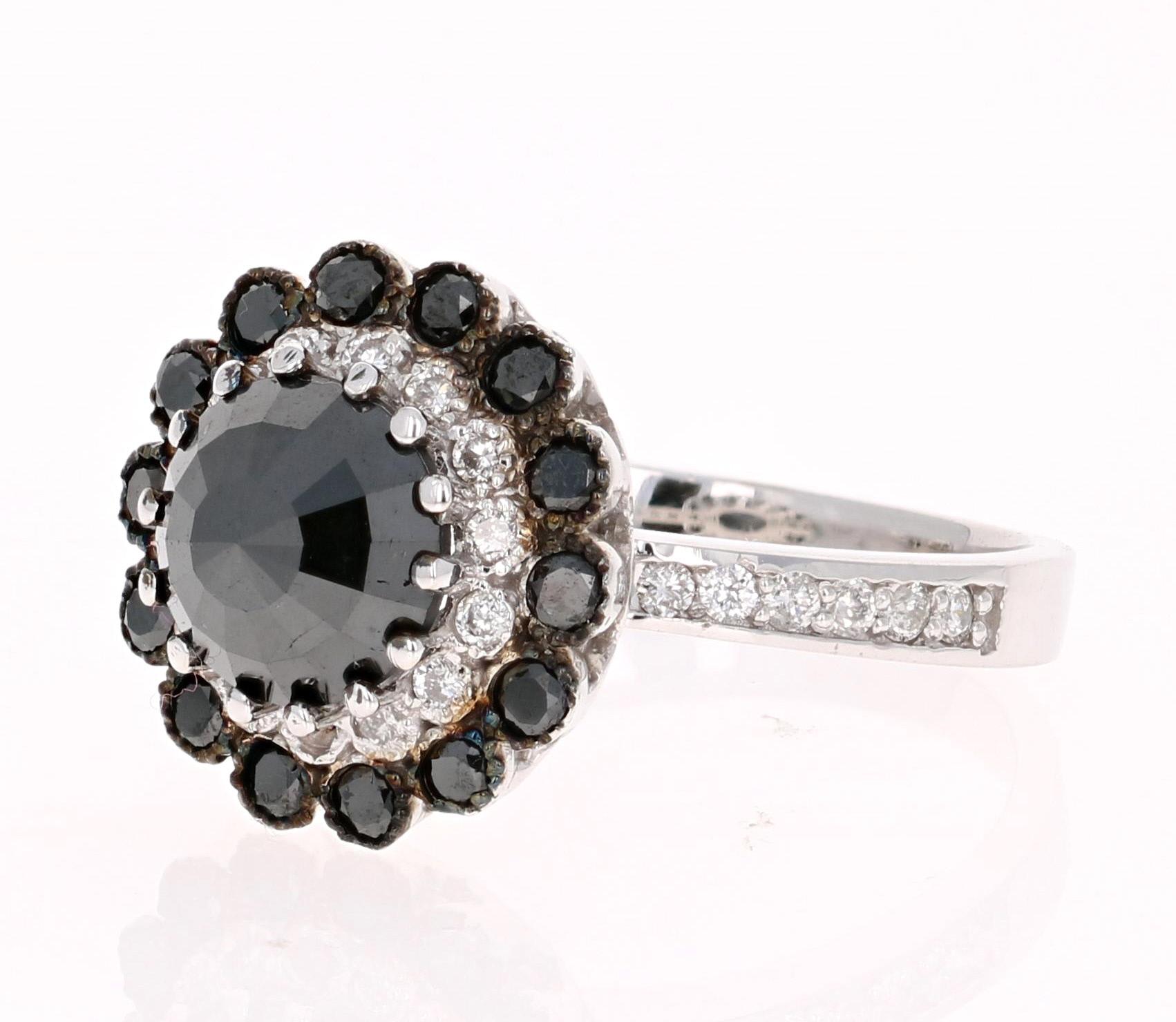 Modern 2.79 Carat Round Cut Black Diamond White Gold Bridal Ring