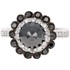 2.79 Carat Round Cut Black Diamond White Gold Bridal Ring