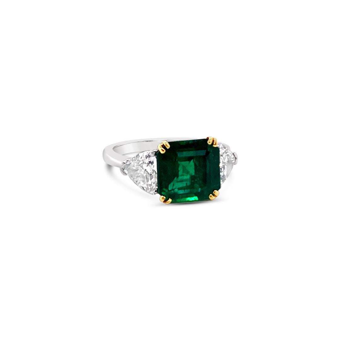 Emerald Cut 2.79 Carat Emerald and Diamond Ring in Platinum