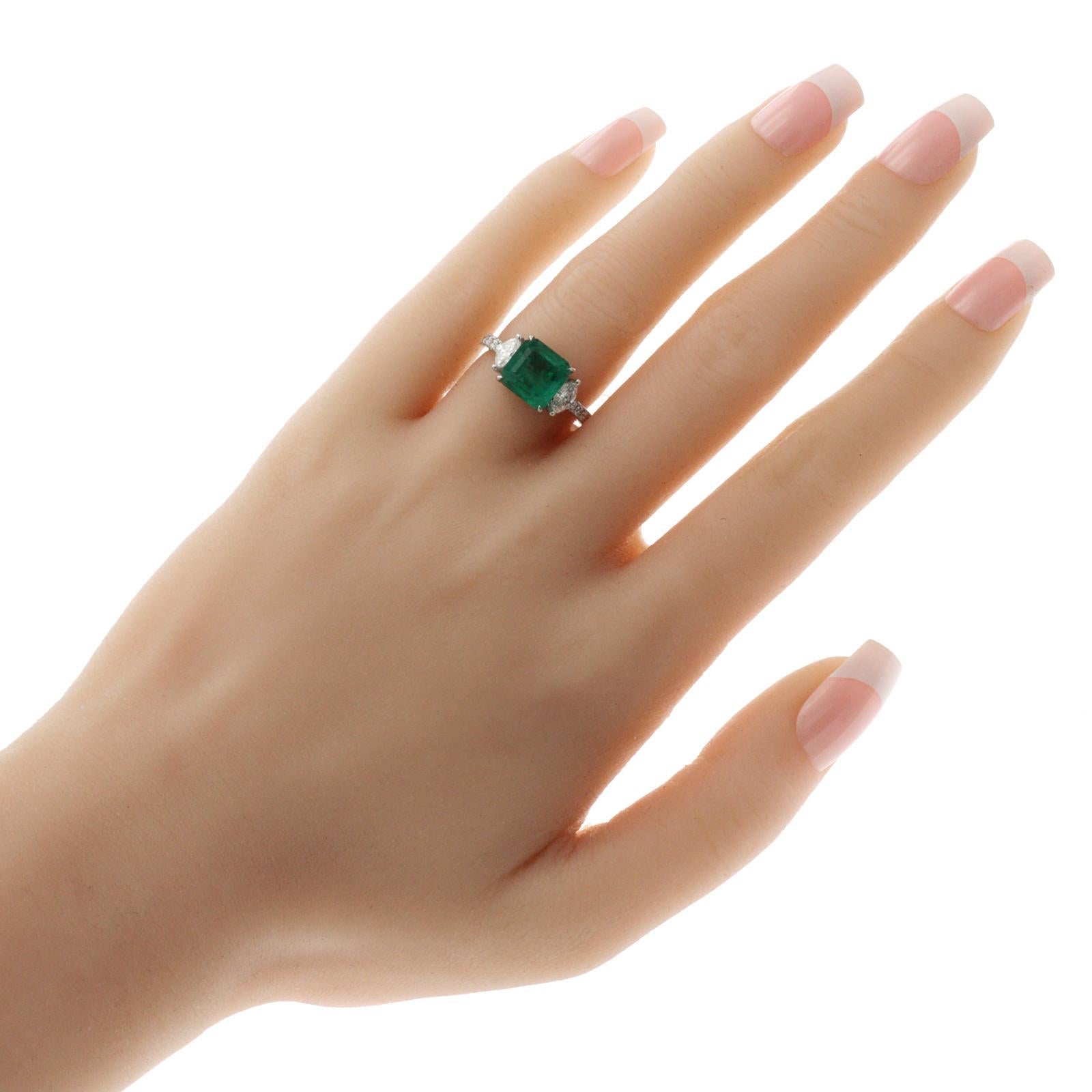 100% Authentic, 100% Customer Satisfaction

Top: 8.6 mm

Band Width:  mm

Metal: 14K White Gold 

Size: 6-8 ( Please message Us for your Size )

Hallmarks: 14K

Total Weight: 3.7 Grams

Stone Type:  2.79 CT Natural Emerald & 0.54 G SI-VS2 CT