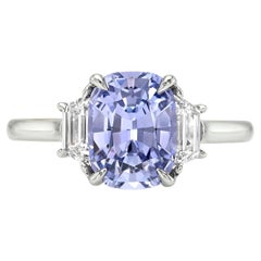 2.79 Ct Violet Blue Sapphire Cushion Cut Platinum Engagement Ring - GIA
