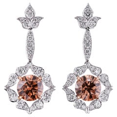 2,79 cts Pendientes Halo de Diamante Redondo Fancy Marrón Certificado IGI de CS