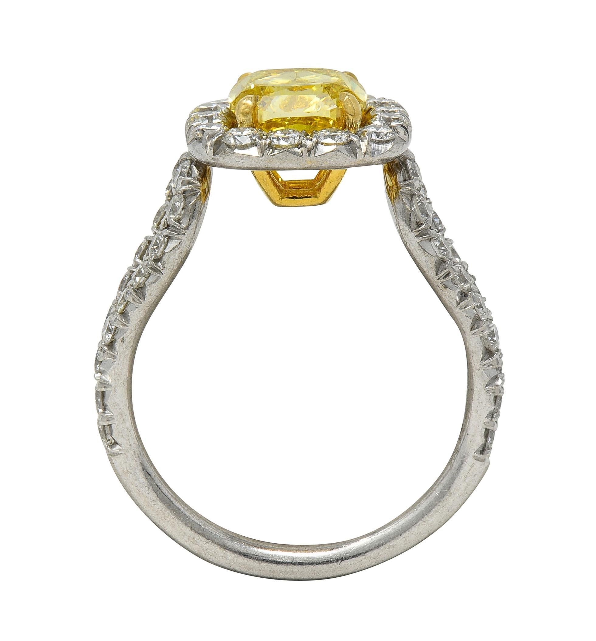 2.79 CTW Fancy Yellow Diamond Platinum 18K Gold Halo Engagement Ring GIA For Sale 5