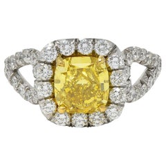 2.79 CTW Fancy Yellow Diamond Platinum 18K Gold Halo Engagement Ring GIA