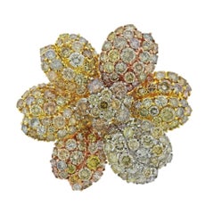 27.90 Carat Fancy Diamond Tri Color Gold Flower Brooch