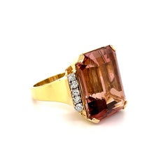 27.90 Carat Peach Tourmaline and Diamond Gold Cocktail Ring Estate Fine Jewelry