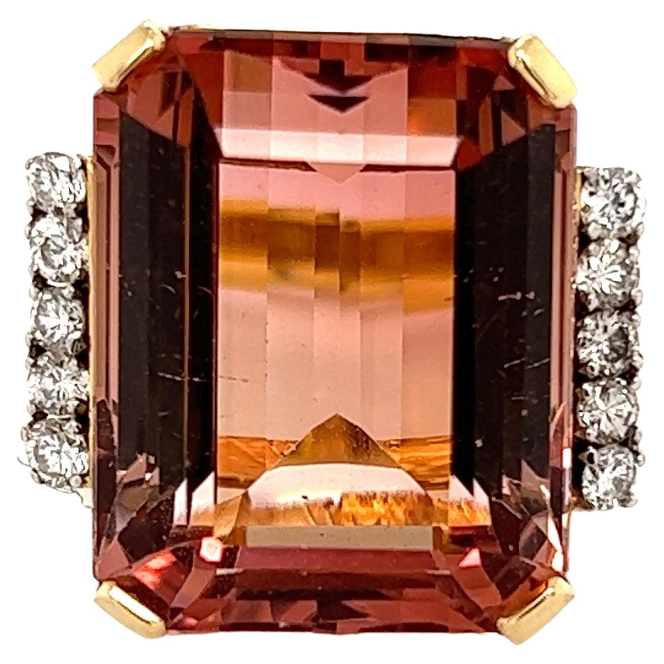 27.90 Carat Peach Tourmaline and Diamond Gold Cocktail Ring Estate Fine Jewelry For Sale