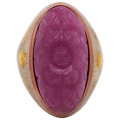 Berca 27.95Kt Carved Pink Sapphire Gold Enameled Sterling Silver Cocktail Ring