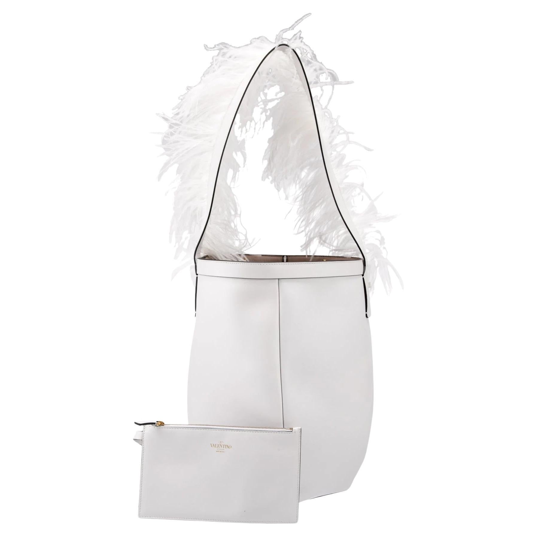 Gray $2795 New With Tags Valentino Spring 2020 Leather Ostrich Feather Bag For Sale