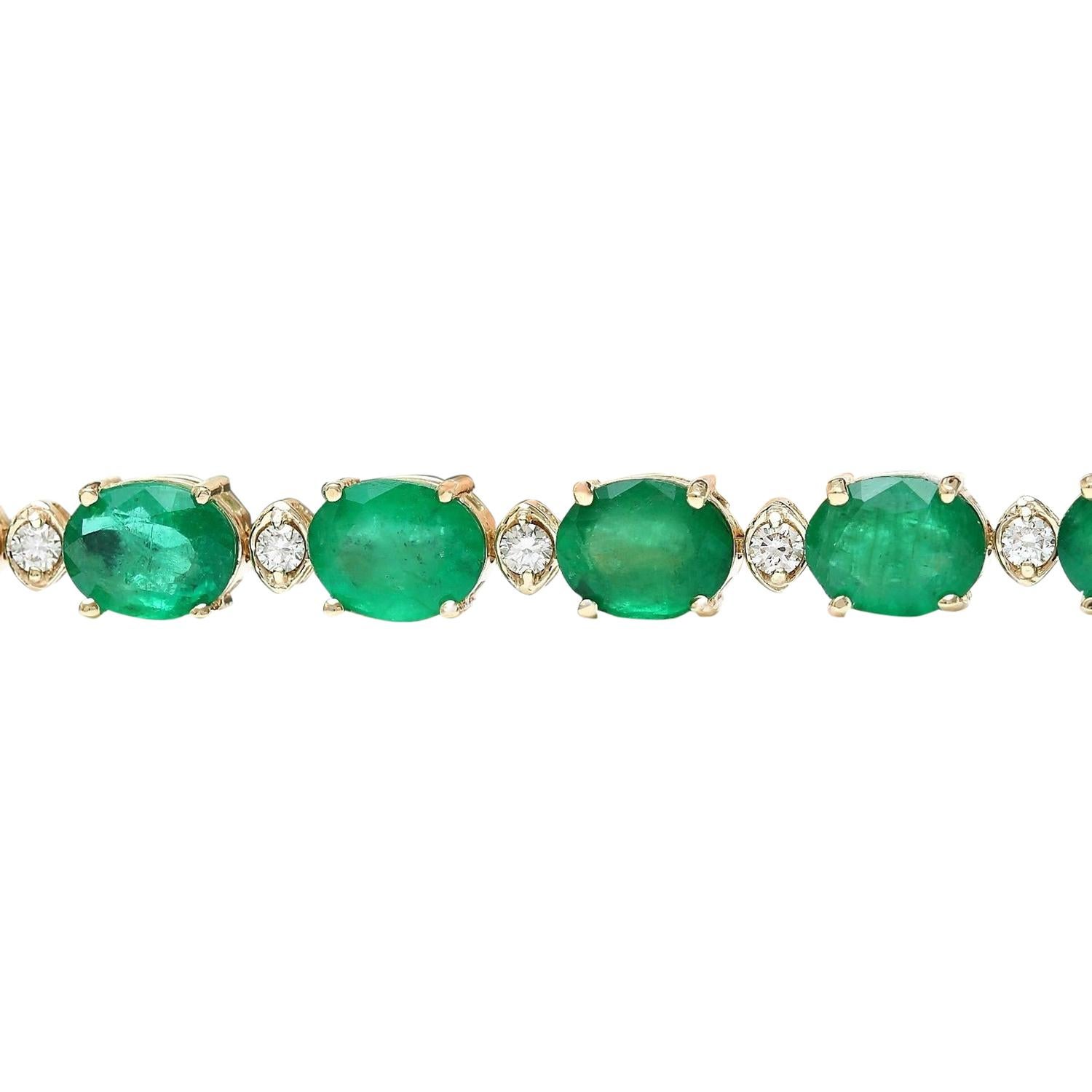 Moderne Bracelet exquis en or jaune massif 14 carats avec diamants et émeraudes naturelles en vente