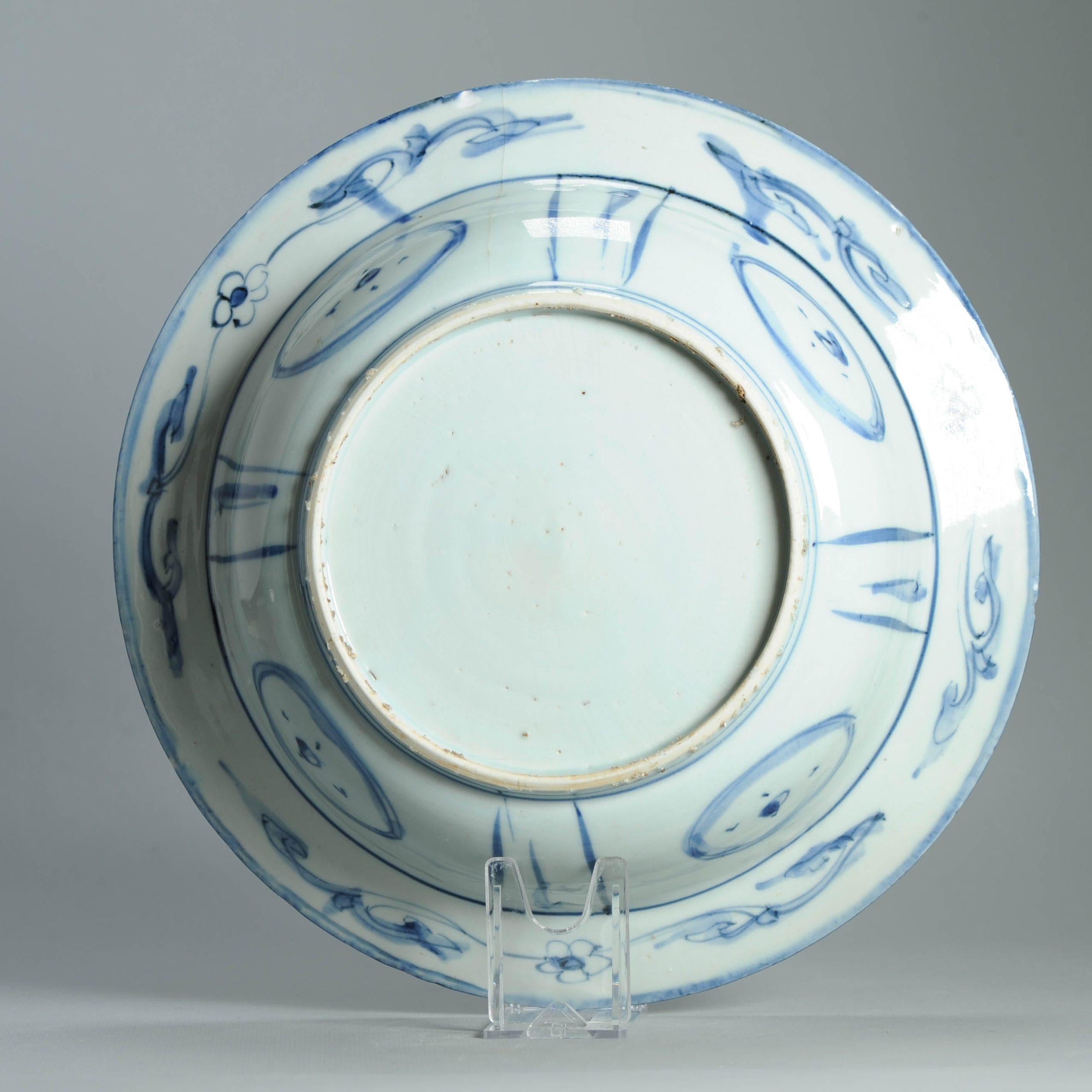 27CM LARGE Wanli Antike Ming Periode Chinesisch Porzellan Kraak Klapmuts im Angebot 3